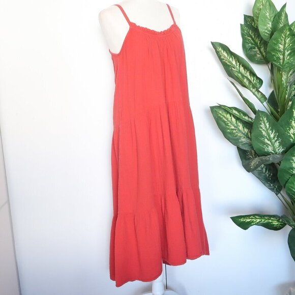 Xirena Cara Red Cotton Gauze Tiered Spaghetti Strap Sleeveless Midi Dress Medium - Picture 9 of 16